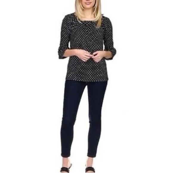 NWT MICHAEL Michael Kors, Polka Dot Print Flare Sleeve Top, Black/White, M - Picture 4 of 6